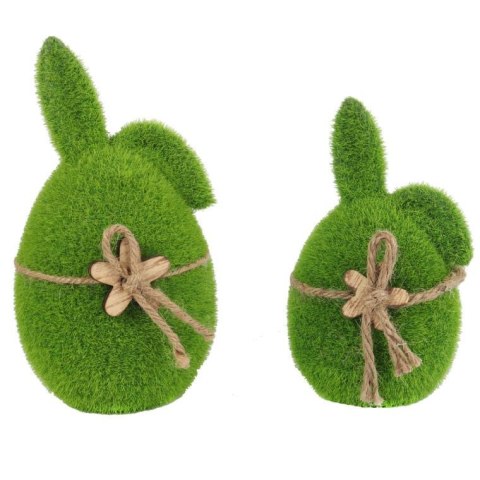 Zając flokowany z drewnianym kwiatkiem 18 cm zielony Zając flokowany z drewnianym kwiatkiem 18 cm zielony
