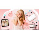 Drukarka termiczna dla dzieci z aparatem fotograficznym głośnikiem 5 gier Mini Kot 11 rolek - różowa