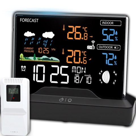 Stacja pogodowa bezprzewodowa zegar termometr higrometr barometr 1 czujnik 80 m LCD