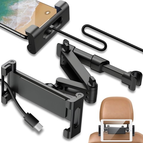 Uchwyt samochodowy teleskopowy na zagłówek do telefonu tabletu