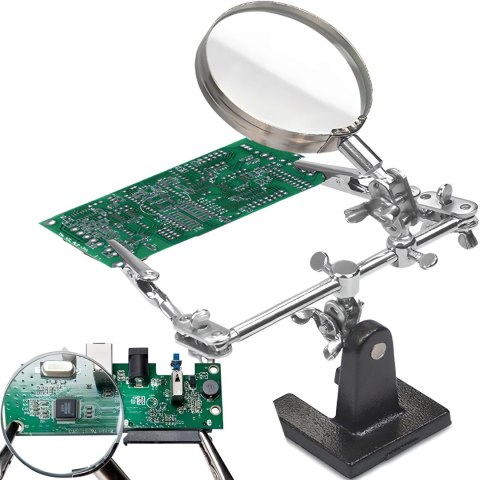 Zestaw do lutowania trzecia ręka z lupą 2.5x regulowanymi uchwytami