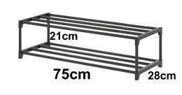 Szafka na buty półka regał stojak na obuwie 75x28x21 2-TIER BLACK PLASTIC+METAL