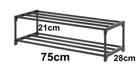 Szafka na buty półka regał stojak na obuwie 75x28x21 2-TIER BLACK PLASTIC+METAL