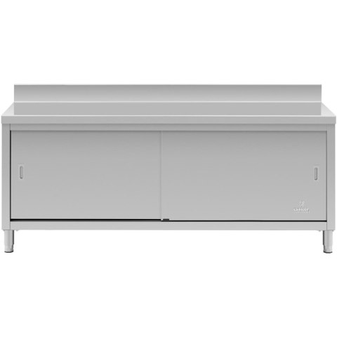 Stół blat roboczy przyścienny z szafką i rantem drzwi suwane 200 x 70 cm Stół blat roboczy przyścienny z szafką i rantem drzwi suwane 200 x 70 cm