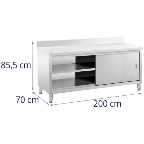 Stół blat roboczy przyścienny z szafką i rantem drzwi suwane 200 x 70 cm Stół blat roboczy przyścienny z szafką i rantem drzwi suwane 200 x 70 cm