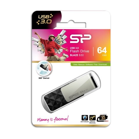 Pendrive Silicon Power Blaze B30 64GB USB 3.1 kolor czarny (SP064GBUF3B30V1K) Pendrive Silicon Power Blaze B30 64GB USB 3.1 kolor czarny (SP064GBUF3B30V1K)