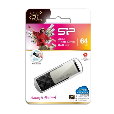 Pendrive Silicon Power Blaze B30 64GB USB 3.1 kolor czarny (SP064GBUF3B30V1K) Pendrive Silicon Power Blaze B30 64GB USB 3.1 kolor czarny (SP064GBUF3B30V1K)