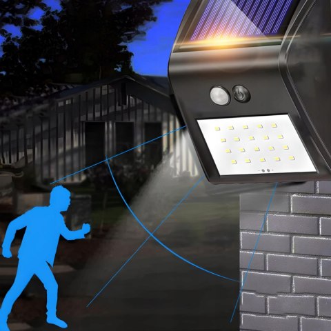 Lampa solarna ogrodowa zewnętrzna z czujnikami ruchu zmierzchu 20 LED