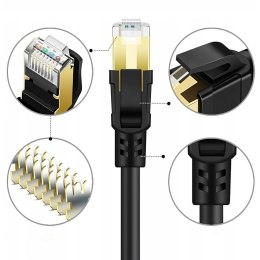 Kabel przewód sieciowy internetowy patchcord RJ45 CAT8 1 m czarny