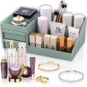 Organizer łazienkowy na kosmetyki biżuterię 2 szuflady 7 przegród - zielony