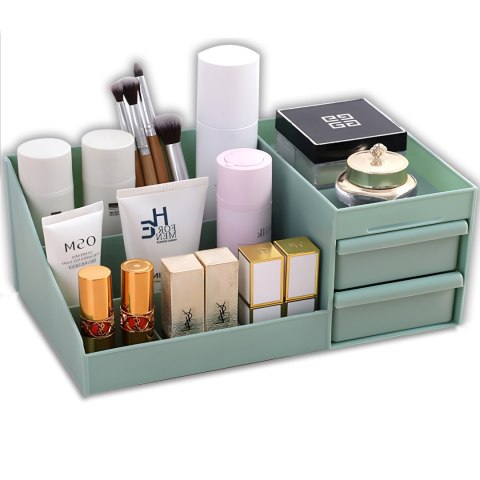 Organizer łazienkowy na kosmetyki biżuterię 2 szuflady 7 przegród - zielony