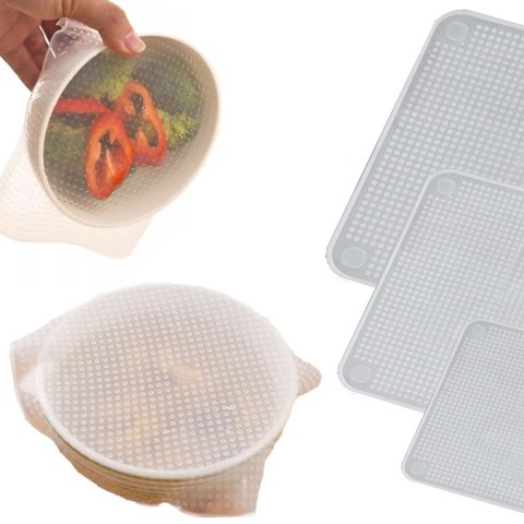 Pokrywki silikonowe uniwersalne do żywności pojemników - 4 szt.