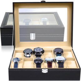 Pudełko organizer box na zegarki lub biżuterię 12 przegród - czarne