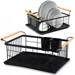 Suszarka do naczyń ociekacz metalowy z pojemnikiem na sztućce tacką - czarny