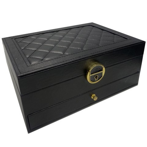 Szkatułka kuferek organizer na biżuterię zamykany na klucz - czarna