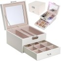 Szkatułka pudełko organizer na biżuterię pierścionki z szufladą - kremowy