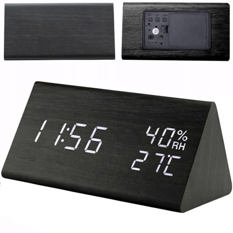 Zegar budzik cyfrowy z termometrem wilgotnością podświetlany 3 alarmy