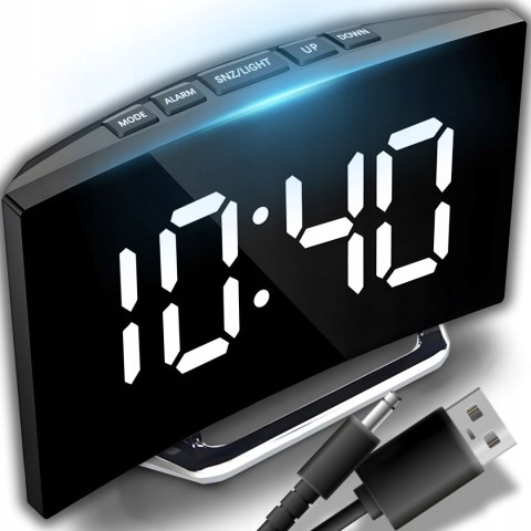 Zegarek budzik elektroniczny z termometrem datą lustro LED