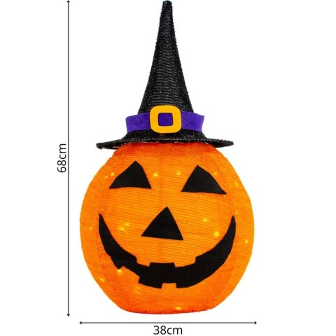 DYNIA DEKORACYJNA Z KAPELUSZEM 68CM HALLOWEEN 30LED DYNIA DEKORACYJNA Z KAPELUSZEM 68CM HALLOWEEN 30LED