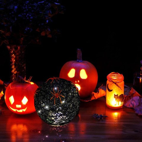 KULA DEKORACYJNA LAMPKA Z PAJĄKIEM LED 15CM HALLOWEEN CZARNY KULA DEKORACYJNA LAMPKA Z PAJĄKIEM LED 15CM HALLOWEEN CZARNY