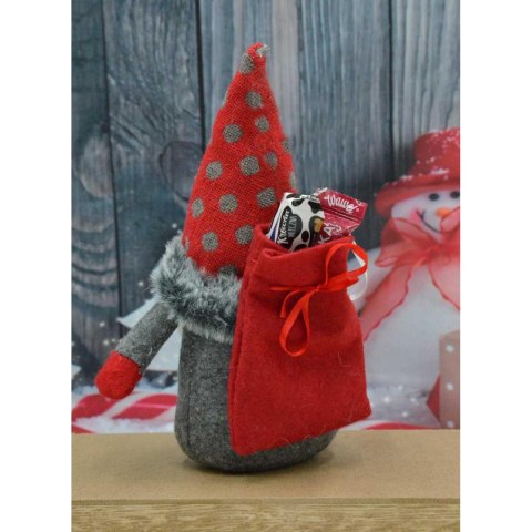 MIKOŁAJEK DEKORACYJNY Z WORKIEM NA PREZENT 20CM CZERWONY