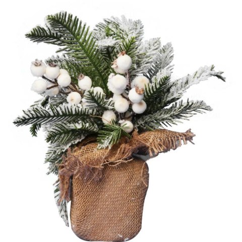 Dekoracja świąteczna stroik choinka w jucie śnieżna 34 cm
