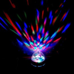 Kula Dyskotekowa - Żarówka LED Projektor Disco RGB, Obrotowa Głowica, E27, 15 cm, Zasilanie Sieciowe.