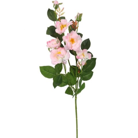 Sztuczna Gałązka Róż w Kolorze Jasno Różowym (5 Róż + 2 Pąki, 72 cm)