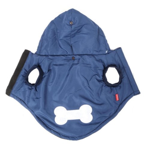 Wodoodporna Kurtka Zimowa dla Psa Rozmiar L, Kolor Niebiesko-Czarny, z Kapturem i Otworem na Smycz