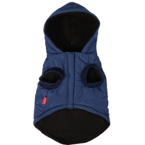 Wodoodporna Kurtka Zimowa dla Psa Rozmiar L, Kolor Niebiesko-Czarny, z Kapturem i Otworem na Smycz