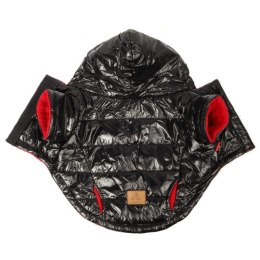 Wodoodporna i ocieplana kurtka zimowa dla średnich psów, czarno-czerwona, rozmiar M z kieszenią na woreczki