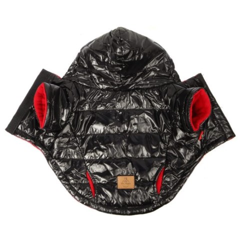 Wodoodporna i ocieplana kurtka zimowa dla średnich psów, czarno-czerwona, rozmiar M z kieszenią na woreczki