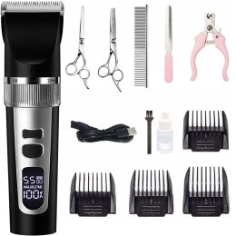 Maszynka bezprzewodowa do strzyżenia psów zwierząt LCD 9 W 4 nasadki