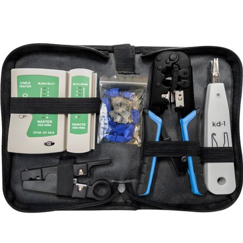 Zaciskarka tester kabli sieciowych internetowych wtyki RJ45 - zestaw