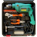 Zestaw narzędzi z wiertarką udarową młotek kombinerki wiertła 550 W - 37 el.