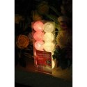 10 Bawełnianych Kul Świetlnych LED 6 cm, Różowo-Białe, z Bateriami, Ciepłe Białe Światło