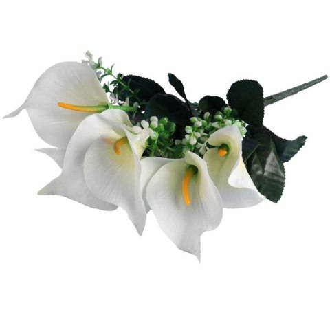 Bukiet 7 CALLI z bukszpanem 37 cm BIAŁY