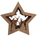 DEKORACJA ŚWIETLNA 10 LED DREWNIANA GWIAZDA Z RENIFERAMI 28 CM