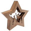 DEKORACJA ŚWIETLNA 10 LED DREWNIANA GWIAZDA Z RENIFERAMI 28 CM