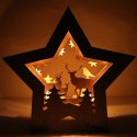 DEKORACJA ŚWIETLNA 10 LED DREWNIANA GWIAZDA Z RENIFERAMI 28 CM