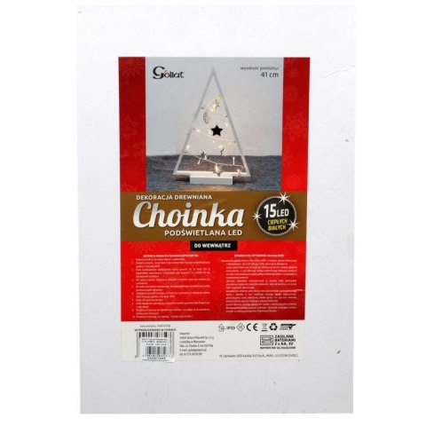 Drewniana Choinka Świąteczna z LED 41 cm - Biała Dekoracja Świetlna Zasilana Bateriami