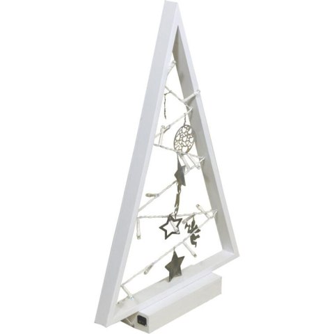 Drewniana Choinka Świąteczna z LED 41 cm - Biała Dekoracja Świetlna Zasilana Bateriami