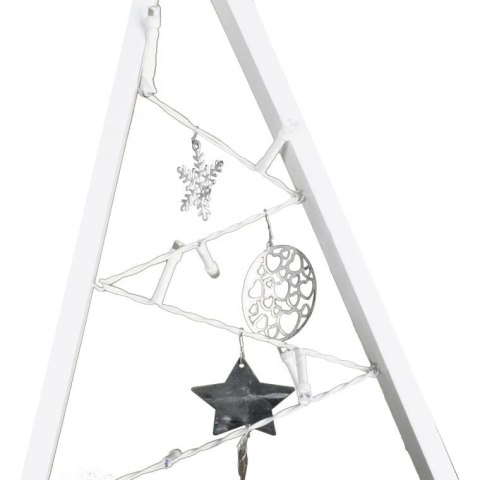 Drewniana Choinka Świąteczna z LED 41 cm - Biała Dekoracja Świetlna Zasilana Bateriami