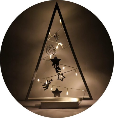 Drewniana Choinka Świąteczna z LED 41 cm - Biała Dekoracja Świetlna Zasilana Bateriami