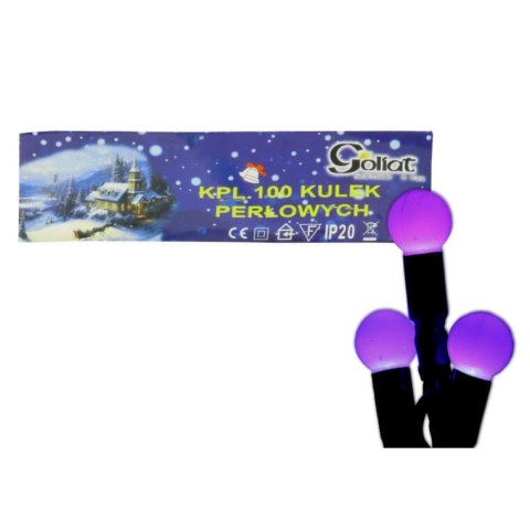 Fioletowe Lampki Choinkowe 100 LED - Perełki, Zasilanie Sieciowe, 8m Długości