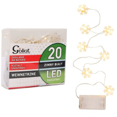 Lampki Świąteczne: 20 LED Śnieżynki na Niewidocznym Druciku, Ciepłe Białe światło, Zasilane Bateriami AA
