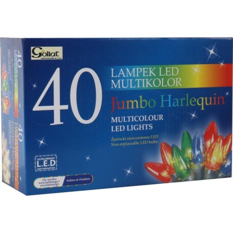 Lampki choinkowe JUMBO Multikolor w kształcie świeczek, 40 sztuk, zielony kabel, 8.9m, 220V-240V do użytku wewnętrznego