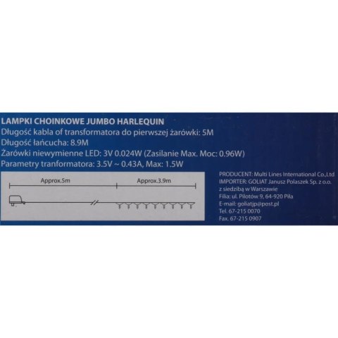 Lampki choinkowe JUMBO Multikolor w kształcie świeczek, 40 sztuk, zielony kabel, 8.9m, 220V-240V do użytku wewnętrznego