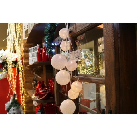 Podświetlany Wodospad Bawełnianych Kulek z 8 LED Białe Światło - Zasilanie Bateryjne