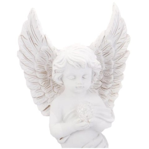 Stojący Aniołek z LED 17 cm - Biała Dekoracja Cmentarna z Bezpiecznym Oświetleniem